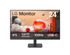 LG 24' IPS Full HD Monitor, 1920x1080, 3-side borderless design, 100 ?Hz, USB ?C (65W PD), Reader Mode & Flicker Safe, tilt adjustable