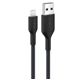 Belkin BoostCharge Pro Braided Lightning to USB-A Cable (2M) - Black (CAA020FQ2MBK), 2.4A/15W, 480Mbps, 350K Bends, MFI-Certified, 2 Years Warranty