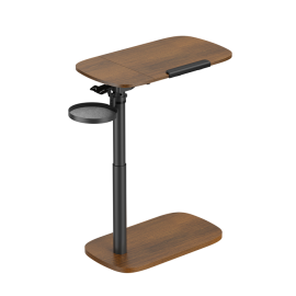 Brateck Storage-Savvy Height Adjustable Mobile Side Table, Gas-Lift Sit-Stand Desk, tabletop 723×400mm, weight capacity 10kg (Walnut) FMT03-02-WALNUT