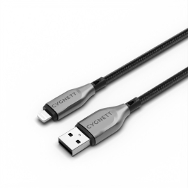 Cygnett Armoured Braided Lightning to USB-A (2.0) (1M) Cable - Black (CY4658PCCAL), 2.5A/12W, 480Mbps, Turbo Charge, Apple iPhone, 5 Years Warranty CY4658PCCAL