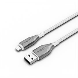 Cygnett Armoured Braided Lightning to USB-A (2.0) (1M) Cable - White (CY4659PCCAL), 2.5A/12W, 480Mbps, Turbo Charge, Apple iPhone, 5 Years Warranty CY4659PCCAL
