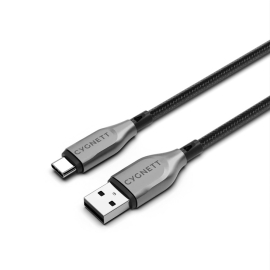 Cygnett Armoured Braided USB-C to USB-A (2.0) Cable (2M) - Black (CY4683PCUSA), 3A/60W, 480Mbps, Turbo Charge, Best for Laptop, 5 Years Warranty CY4683PCUSA