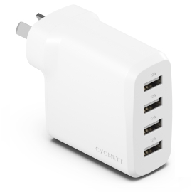 Cygnett PowerPlus 24W Multi Port USB-A Wall Charger - White(CY4768PDWCH) 4xUSB-A (12W),Compact,Lightweight,24W Max,2 Years Warranty CY4768PDWCH