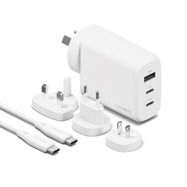 Cygnett Voyager 67W Multi-Port GaN Travel Wall Charger - White (CY4771PDWCH), 2x USB-C (67W), 1x USB-A (20W),1M USB-C to USB-C , 2 Years Warranty CY4771PDWCH