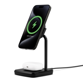 Cygnett ChargeBase Qi2 2-in-1 Magnetic 15W Wireless Charger - Black (CY5067BUNCP),1.2M USB-C Cable,25W Wall Charger,80° Swivel Head,2 Years Warranty CY5067BUNCP