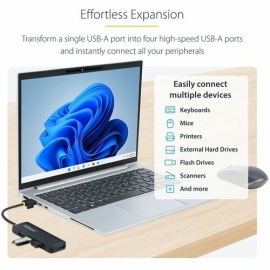 StarTech.com StarTech.com 4-Port USB-A Hub, 5Gbps, Bus Powered, Small Travel Mini USB Hub, Multi-Port USB 3.0 Splitter, Portable USB Hub - Connect up to four USB 3.0 devices to a laptop/PC with a single USB-A port; Support for 5Gbps; Supports hot-swappin