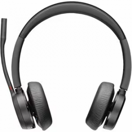 HP Poly Voyager 4300 UC 4320 Wireless On-ear, Over-the-head Stereo Headset - Black - Siri, Google Assistant - Binaural - Supra-aural - 9100 cm - Bluetooth - 20 Hz to 20 kHz - 149.9 cm Cable - MEMS Technology, Electret Condenser, Noise Cancelling Micro 77Z