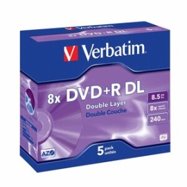 Verbatim 43541 Dvd Recordable Media - Dvd+R Dl - 8x - 8.50 Gb - 5 - 120mm - Double-layer Layers 43541