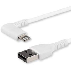 StarTech.com 1m USB A To Lightning Cable IPhone IPad Durable Right Angled 90 Degree White Charger Cord W/Aramid Fiber Apple Mfi Certified - Cable For IPhone - First End: Lightning - Second End: USB - Mfi - Shielding - White RUSBLTMM1MWR