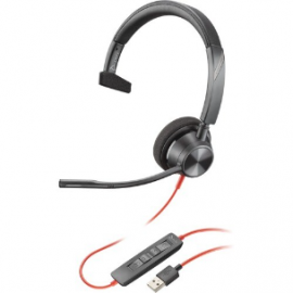 Poly Blackwire 3310 Wired On-ear Mono Headset - Monaural - 32 Ohm - 20 Hz to 20 kHz - Noise Cancelling Microphone - USB Type A 213928-01