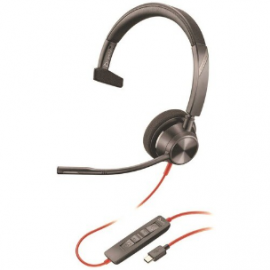 Poly Blackwire BW3310 Wired Over-the-head Mono Headset - Black - Monaural - Ear-cup - 32 Ohm - 20 Hz to 20 kHz - 216.4 cm Cable - Noise Cancelling Microphone - Noise Canceling - USB Type C 213929-01