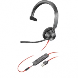 Poly Plantronics Blackwire BW3310-M USB-A Wired Over-the-head Mono Headset - Monaural - Supra-aural - 32 Ohm - 20 Hz to 20 kHz - Noise Cancelling Microphone - Mini-phone (3.5mm), USB Type A 212703-01