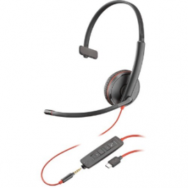 Poly Plantronics Blackwire C3215 Wired Over-the-head Mono Headset - Monaural - Supra-aural - 20 Hz to 20 kHz - Noise Cancelling, Noise Reduction Microphone - USB Type A, Mini-phone (3.5mm) 209746-201