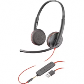 Poly Plantronics Blackwire C3225 Wired Over-the-head Stereo Headset - Binaural - Supra-aural - 20 Hz to 20 kHz - Noise Cancelling, Noise Reduction Microphone - USB Type A, Mini-phone (3.5mm) 209747-201