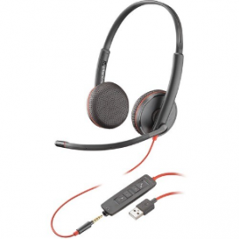 Poly Blackwire C3225 Wired Over-the-head Stereo Headset - Binaural - Supra-aural - 20 Hz to 20 kHz - Noise Cancelling, Noise Reduction Microphone - USB Type C, Mini-phone (3.5mm) 209751-201