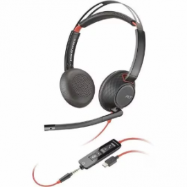 Poly Blackwire C5220 Wired On-ear, Over-the-head Stereo Headset - Black - Microsoft Teams Certification - Binaural - Supra-aural - 20 Hz to 20 kHz - Noise Cancelling Microphone - Mini-phone (3.5mm), USB Type C 207586-201