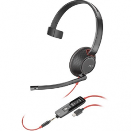 Poly Blackwire C5210 Wired On-ear, Over-the-head Mono Headset - Black - Monaural - Supra-aural - 20 Hz to 20 kHz - Noise Cancelling Microphone - Mini-phone (3.5mm), USB Type C 207587-201