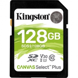 Kingston Canvas Select Plus 128 GB Class 10/UHS-I (U3) SDXC - 1 Pack - 100 MB/s Read - 85 MB/s Write SDS2/128GB