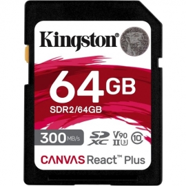 Kingston Canvas React Plus 64 GB Class 10/UHS-II (U3) V90 SDXC - 300 MB/s Read - 260 MB/s Write SDR2/64GB