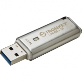 Kingston IronKey 16 GB USB 3.2 (Gen 1) Type A Flash Drive - Silver - XTS-AES, 256-bit AES - TAA Compliant - 145 MB/s Read Speed - 115 MB/s Write Speed IKLP50/16GB
