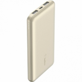 Belkin BoostCharge Power Bank - Gold - For iPhone - 2 x Type-A 15W, 1 x Type-C 15W - 10000 mAh - 3 x USB - Gold BPB011BTGD