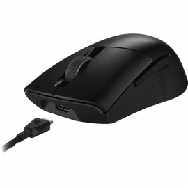 Asus ROG Keris Wireless AimPoint Gaming Mouse - Bluetooth/Radio Frequency - USB 2.0 Type A - Optical - 5 Programmable Button(s) - Black - 1 Pack - Cable/Wireless - 2.40 GHz - Rechargeable - 36000 dpi - Scroll Wheel - Right-handed Only ROG KERIS WIRELESS A