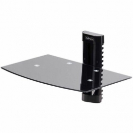StarTech.com Floating Wall-Mounted AV Shelf, Adjustable Height Shelf For Under TV A/V Equipment, Black Tempered Glass Shelf - Floating wall-mount AV shelf is 5mm thick black tempered glass with an unobstructed surface; Supports 15.4lbs (7kg); Mounts to a