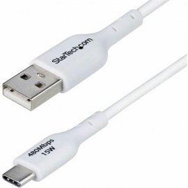StarTech.com 1m (3ft) USB-A to USB-C Charging Cable, Charge & Sync, 3A, USB 2.0, TPE Jacket - White USB Charging Cord - USB-A to USB-C Charging Cable supports 15W/3A Fast Charge and 480Mbps; Connect to a USB-A charger/power bank/hub; Works w/portable USB