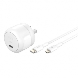 Belkin BoostCharge Compact USB-C Wall Charger 30W + USB-C Cable with Lightning Connector WCA008AU1MWH-B5