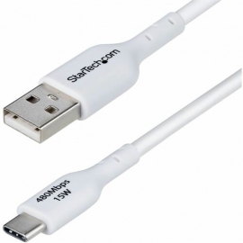 StarTech.com 2m (6.6ft) USB-A to USB-C Charging Cable, Charge & Sync, 3A, USB 2.0, TPE Jacket - White USB Charging Cord - USB-A to USB-C Charging Cable supports 15W/3A Fast Charge and 480Mbps; Connect to a USB-A charger/power bank/hub; Works w/portable U