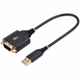 StarTech.com 1ft (30cm) USB to Serial Adapter Cable, COM Retention, FTDI, DB9 RS232, Interchangeable DB9 Nuts/Screws, Windows/macOS/Linux - Add a DB9 RS-232 serial port to a desktop/laptop using a USB-A port; Interchangeable Nuts/Screws; DB9 nuts pre-ins