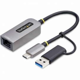 StarTech.com 2.5GbE USB-C to Ethernet Adapter with USB-A Converter, NBASE-T NIC, USB 3.0 Type-C 2.5/1G Multi Speed Network, USB 3.1 RJ45 - 2.5GbE NBASE-T USB-C to Ethernet Adapter w/USB-A Converter; Securely connects to networks over CAT5e/RJ45/LAN; 10/1