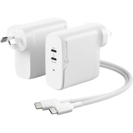 ALOGIC 2X68 Rapid Power 2 Port 68W GaN Charger �##USB-C (50W) + USB-C (Max. 18) --Includes 2m USB-C Charging Cable (ELPCC202-WH USB-IF Certified) WCG2X68-ANZ