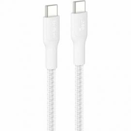 Belkin BoostCharge Pro 1 m USB-C Data Transfer Cable - Cable for Gaming Notebook, MacBook, iPad Air, iPad Pro, MacBook Pro, iPhone - First End: 1 × USB 2.0 Type C - Male - Second End: 1 × USB 2.0 Type C - Male - White CAB025FQ1MWH