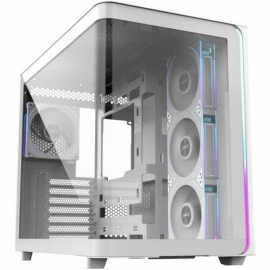 Fsp M580PLUS ATX Mid Tower Gaming Computer Case (White) - ATX, Micro ATX, ITX - 270° Panoramic Curved Glass - Digital Display - USB Type-C - ARGB fans M580-WP
