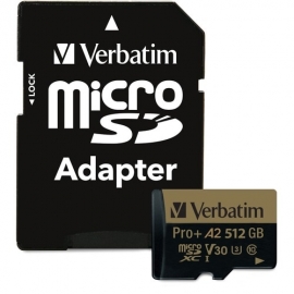 Verbatim Pro+ 512 GB Class 10/UHS-I (U3) microSDXC - 1 Each - 100 MB/s Read - 60 MB/s Write - 666x Memory Speed 70393