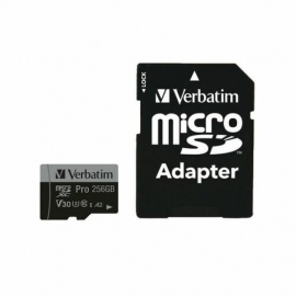 Verbatim Pro 256 GB Class 3/UHS-I (U3) V30 microSDXC - 100 MB/s Read - 90 MB/s Write 47045