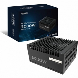 ASUS Pro WS 3000W Platinum PSU delivers exceptional voltage stability and advanced power delivery for professionals supporting up to four graphics cards to meet the demanding AI workloads. ASUS-PRO-WS-3000P
