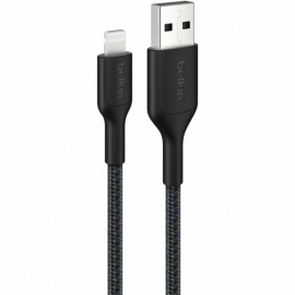 Belkin BoostCharge Pro 1 m Lightning/USB Data Transfer Cable - Cable for iPhone, iPad Air, iPad mini, iPad Pro, Charger - First End: 1 x USB Type A - Male - Second End: 1 x Lightning - Male - 480 Mbit/s - MFI - Black CAA020FQ1MBK