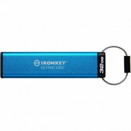 Kingston IronKey Keypad 200 32 GB USB 3.2 (Gen 1) Type C Flash Drive - Blue - XTS-AES, 256-bit AES - 145 MB/s Read Speed - 115 MB/s Write Speed - 1 Each IKKP200C/32GB
