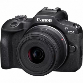 Canon EOS R100 24.1 Megapixel Digital SLR Camera with Lens - 18 mm - 45 mm - Black - APS-C CMOS Sensor - Autofocus - 7.6 cm (3")LCD - Electronic Viewfinder - 2.5x Optical Zoom - 10x Digital Zoom - 3840 x 2160 Video - 4K Recording - HD Movie Mode - Wirele