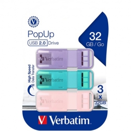 Verbatim POP-UP USB 2.0 32GB TRIPLE PACK - ASSORTED PASTEL COLOURS 66760