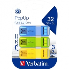 Verbatim POP-UP USB 2.0 32GB TRIPLE PACK - ASSORTED BRIGHT COLOURS 66761