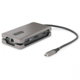 StarTech.com USB-C Multiport Adapter, 4K 60Hz HDMI/DP, 3-Port USB Hub, 100W PD Pass-Through, GbE, Mini Docking Station, 1ft/30cm Cable - USB-C Multiport Adapter with single-monitor 4K 60Hz HDMI 2.0b HDR10 or DisplayPort 1.4 video via DP 1.4 Alt Mode - DKT