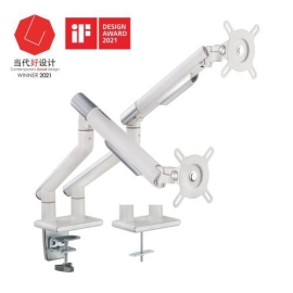 Brateck Dual Monitor Premium Slim Aluminum Spring-Assisted Monitor Arm Fix Most 17"-32" Monitor Up To 9kg Per Screen Vesa 75x75/100x100 (White) LDT49-C024-W