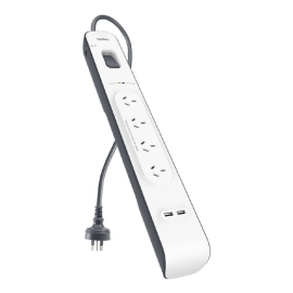 Belkin SurgePlus 4-Outlet Surge Protector With Dual USB Port 2.4 Amp-White(BSV401au2M),Heavy Duty 2M Power Cord,525 Joules,$20000 CEW,2 Years Warranty BSV401au2M