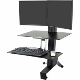 WorkFit-S Sit-Stand Workstation For Dual Monitors, With Worksurface And Large Keyboard Tray (Black) 33-349-200