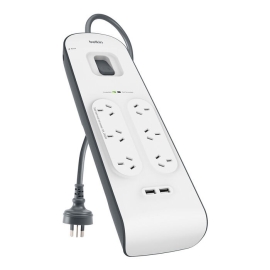 Belkin SurgePlus 6-Outlet Surge Protector With Dual USB Port 2.4 Amp-White(BSV604au2M),Heavy Duty 2M Power Cord,650 Joules,$30000 CEW,2 Years Warranty BSV604au2M
