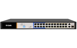 D-Link 26-Port PoE Switch with 24 Long Reach 250m PoE Ports and 2 Gigabit Uplink Ports DES-F1026P-E