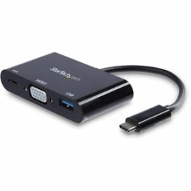 StarTech.com USB-C VGA Multiport Adapter - USB-A Port - With Power Delivery (USB Pd) - USB C Adapter Converter - USB C Dongle - 3 X USB Ports - 3 X USB 3.0 - USB Type-C - VGA - Thunderbolt - Wired CDP2VGAUACP